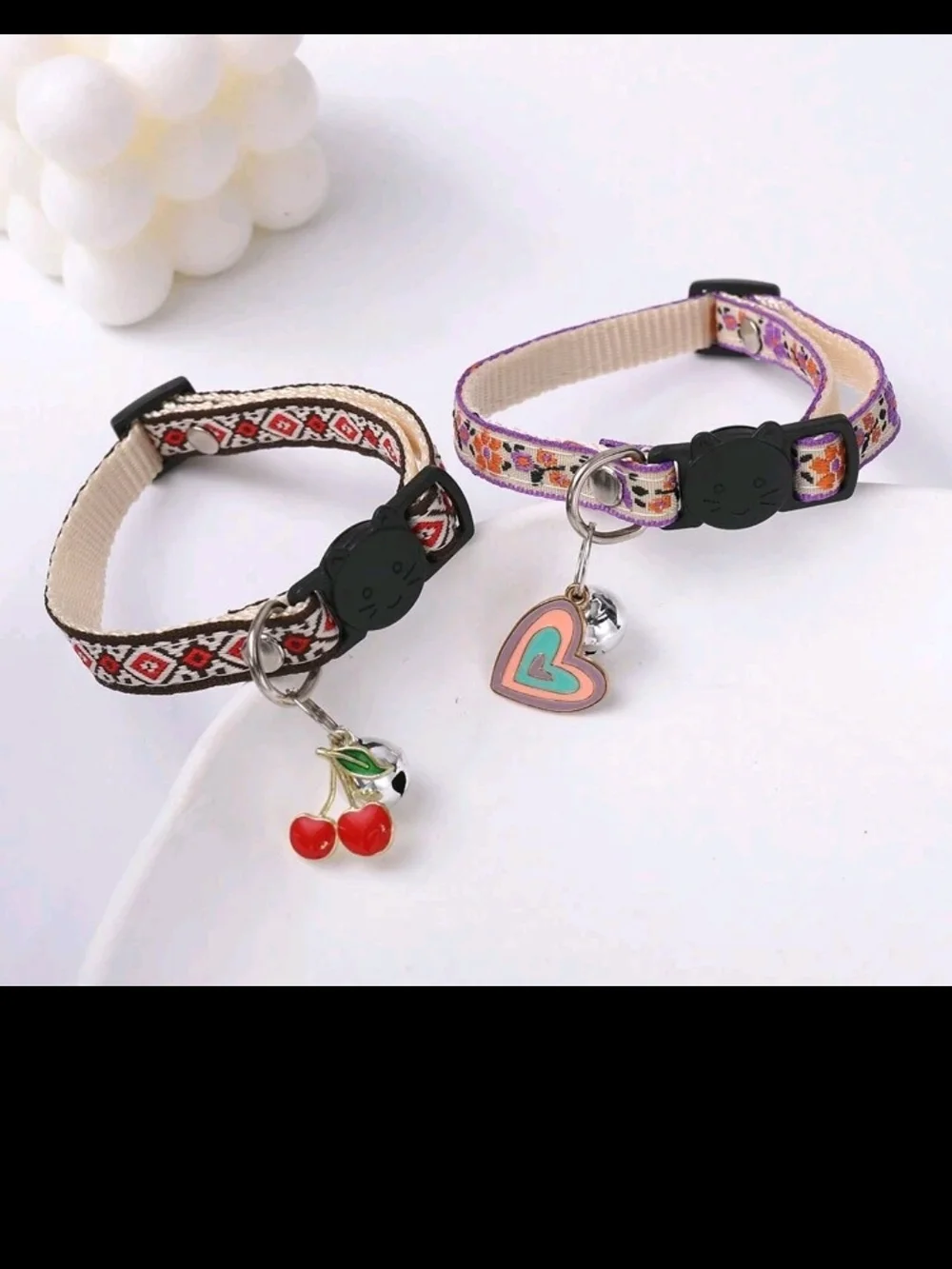 Cute Patterned Cat Collar with Charm - Purple and Brown